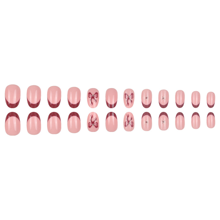 Decorative Press-On Nail Set with Bow and Gem Accents Kalsten