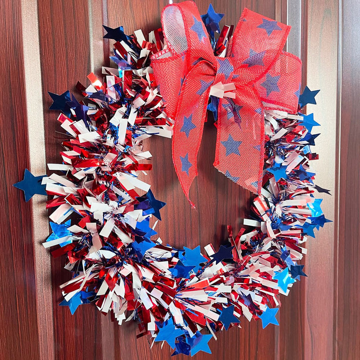 Unisex decorative door wreath with star confetti and large bow Kalsten