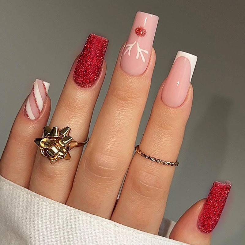 Artificial nail set with sparkling glitter and festive accents Kalsten