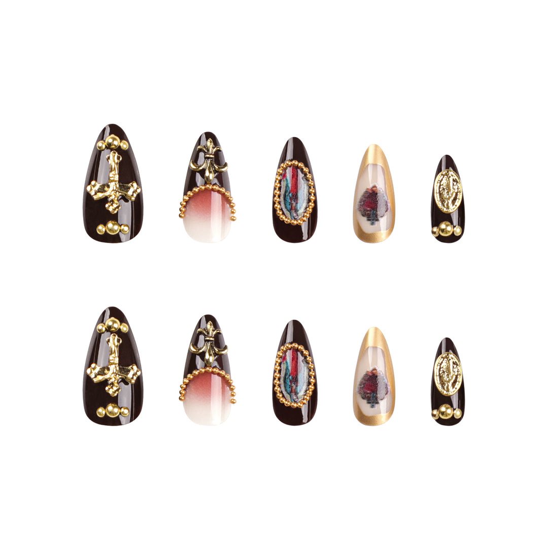 Artistic stiletto nails with detailed embellishments Kalsten
