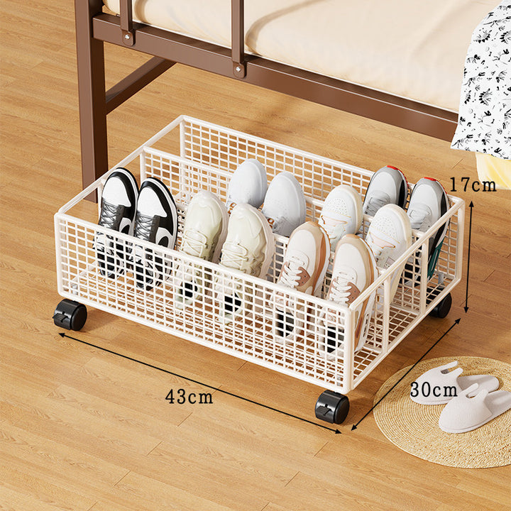 Under-Bed Metal Mesh Shoe Drawer Organizer with Multi-Compartment Dividers