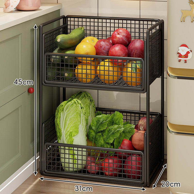 Two-Tier Metal Mesh Pantry and Countertop Produce Storage Rack with Deep Ventilated Baskets