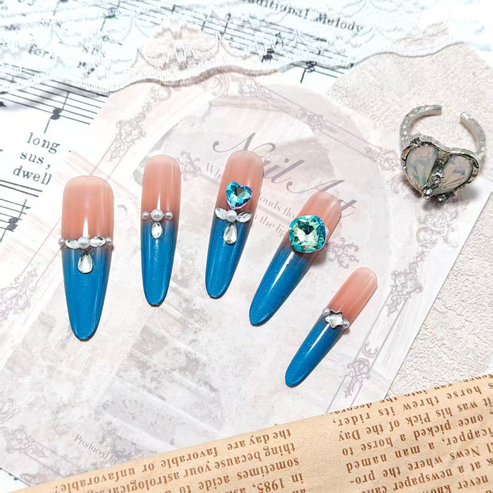Glamorous artificial nails with rhinestone applications Kalsten