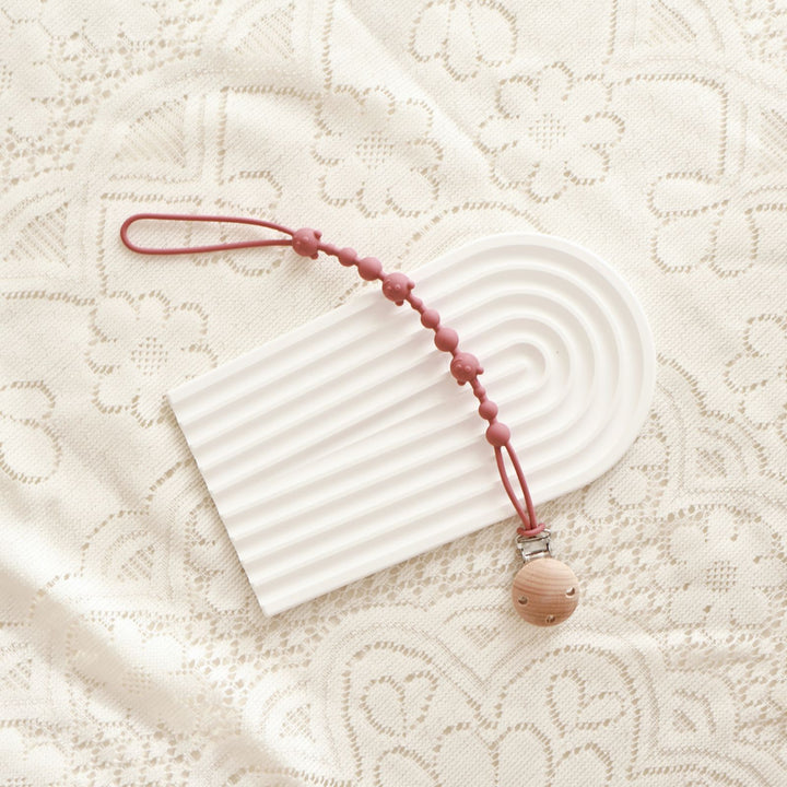 Baby Silicone Bead Teething Pacifier Clip with Wooden Safety Clip