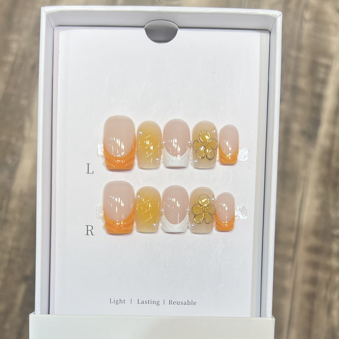 Elegant Stiletto Press-On Nail Set with Floral Accents Kalsten