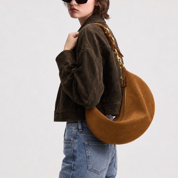 Soft Suede Curved Handbag