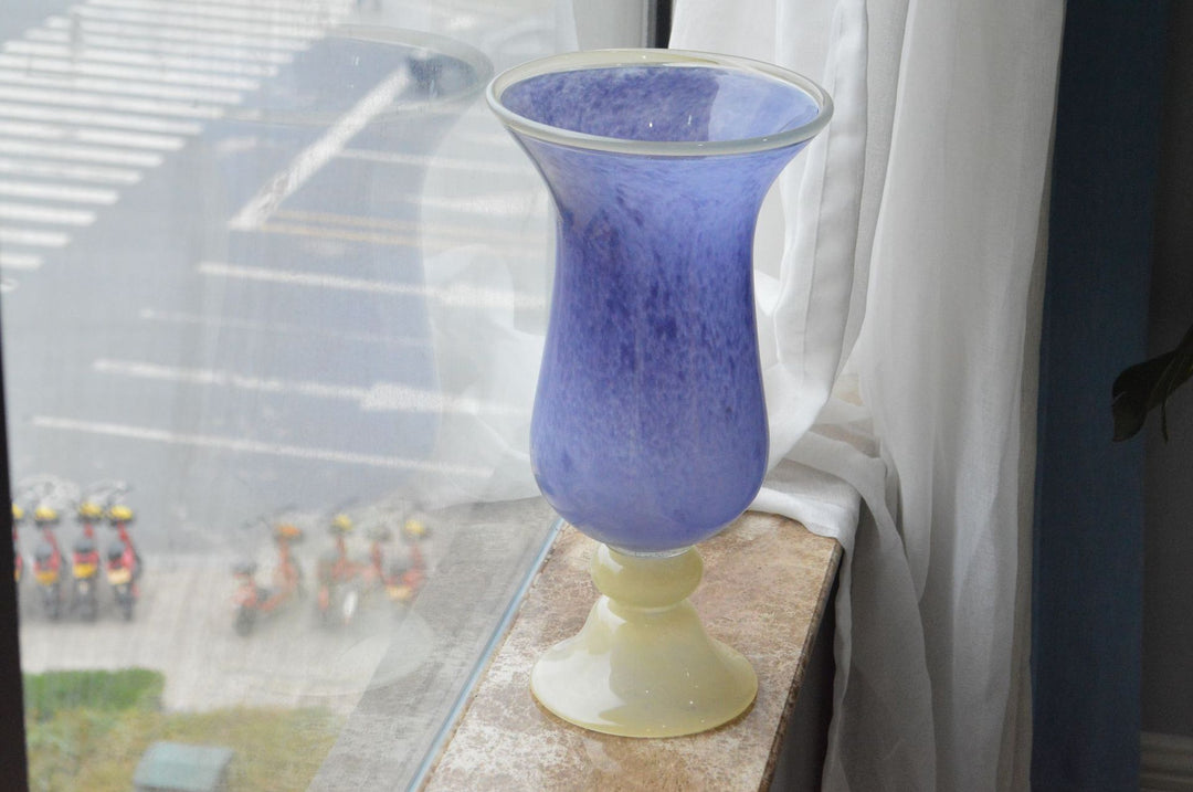 Handblown Fluted Pedestal Art Glass Trumpet Vase Kalsten