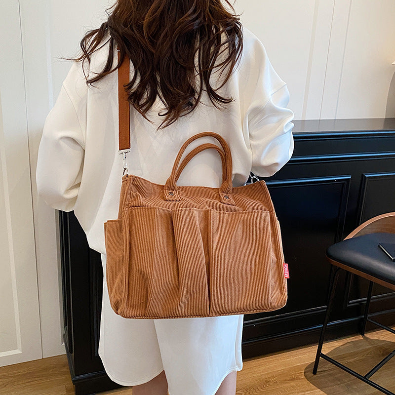 Corduroy Multi-Pocket Tote Bag Kalsten