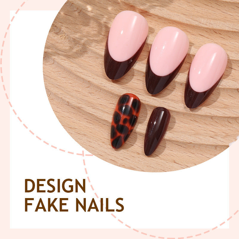 Artificial nail set with elegant gradient and leopard pattern Kalsten