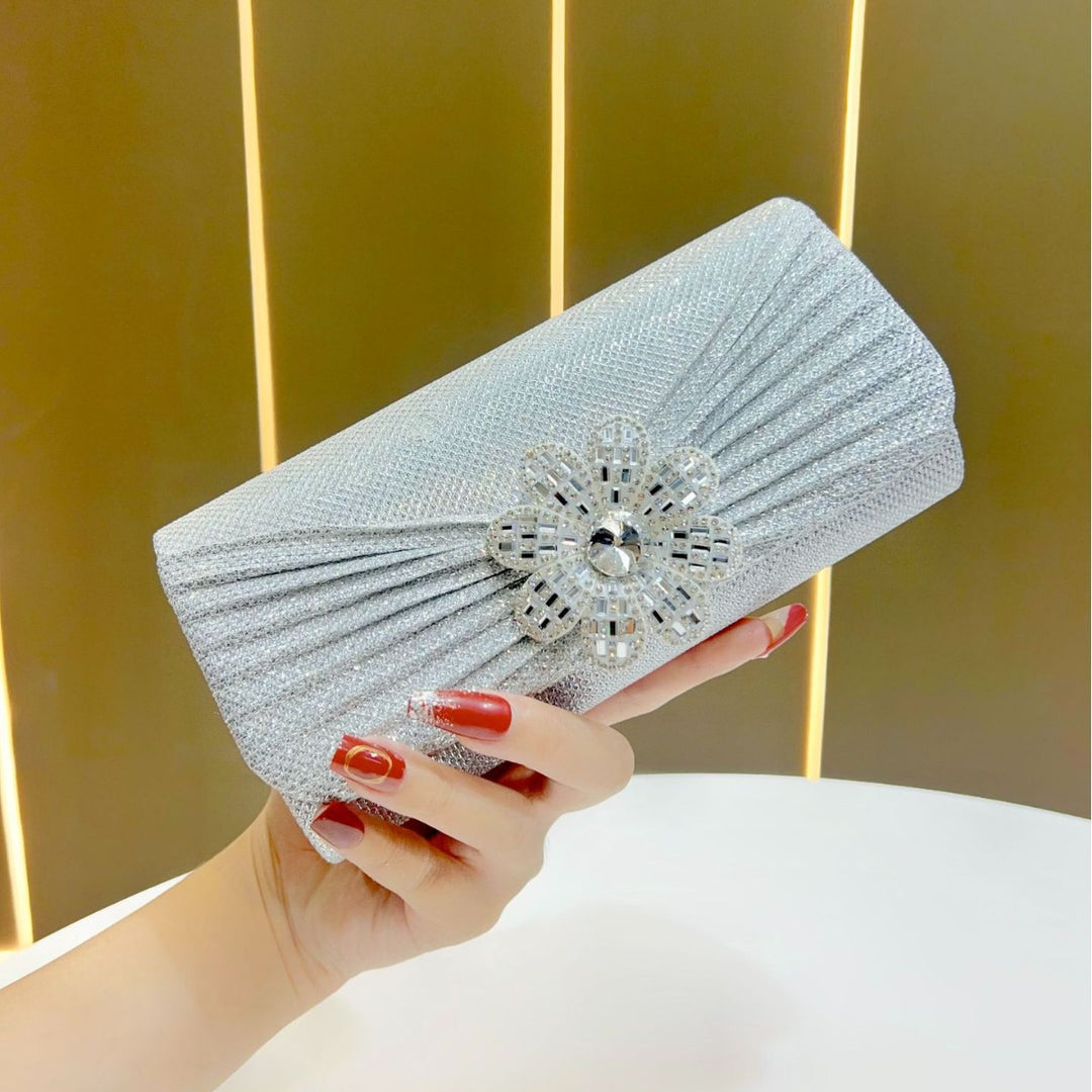 Decorative Rhinestone Flower Evening Clutch