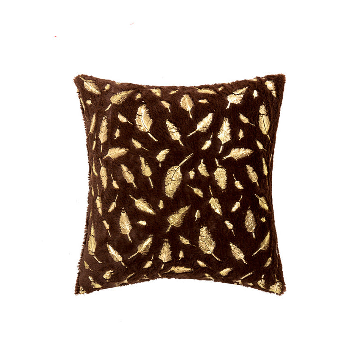 Square Plush Decorative Cushion with Metallic Feather Accent and Removable Cover