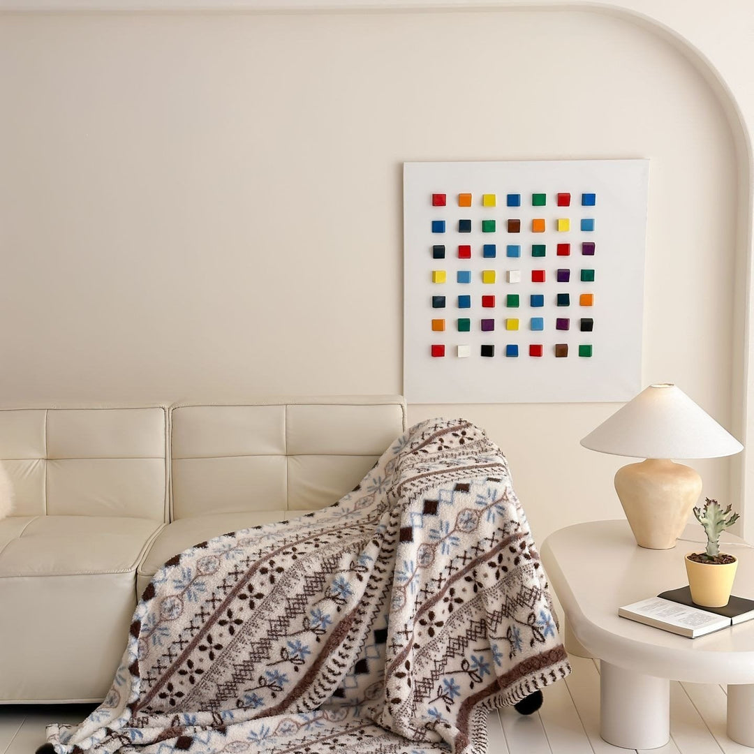 Extra soft Sherpa throw blanket with Scandinavian Norwegian pattern