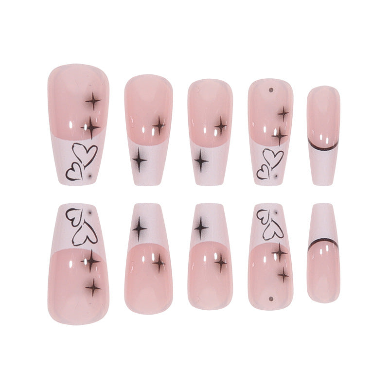 Artistic Long Press-On Nails with Heart and Star Design Kalsten