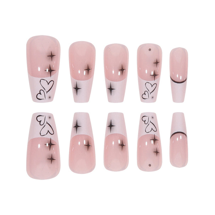 Artistic Long Press-On Nails with Heart and Star Design Kalsten