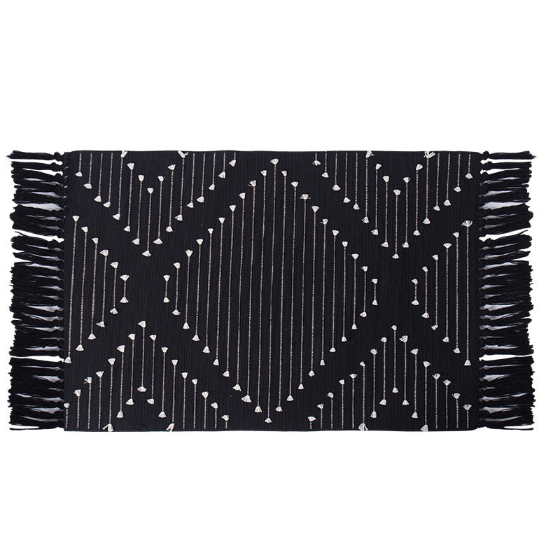 Woven cotton runner with diamond jacquard pattern and fringes Kalsten