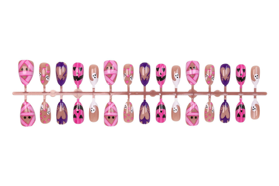 Halloween Artificial Nail Set with Playful Ghost and Heart Designs Kalsten