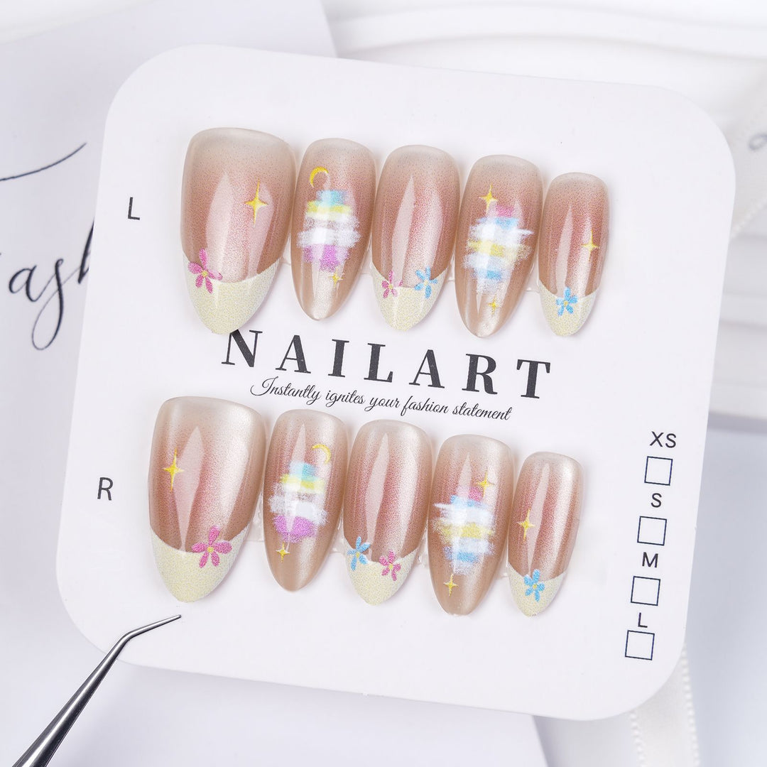 Artistic Stiletto Press-On Nail Set with Floral Embellishments Kalsten