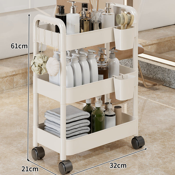 Three-Tier Rolling Mobile Storage Cart with Wheels and Removable Accessory Cups