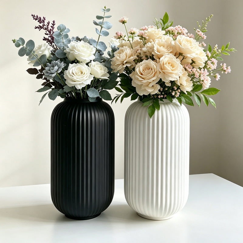 Elegant Ribbed Ceramic Decorative Vase Kalsten