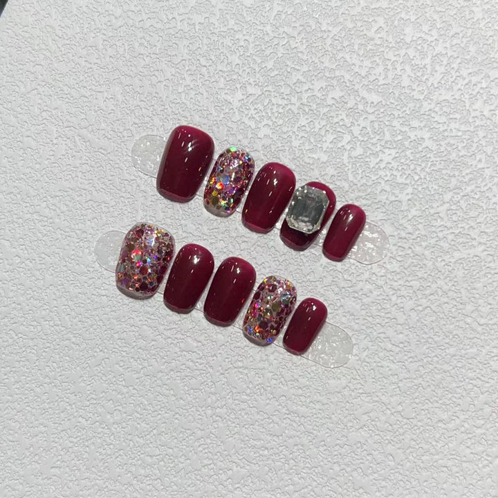 Elegant Press-On Nail Art Set with Gemstone Accents Kalsten