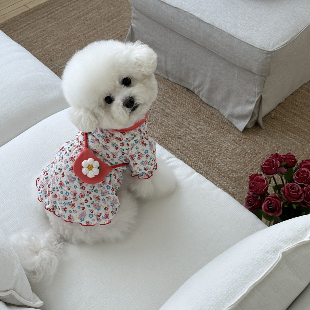 Baby Floral Ribbed Cotton Dress with Peter Pan Collar