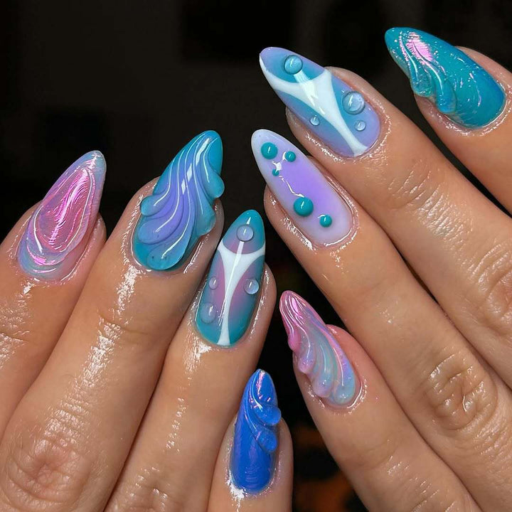 Acrylic Nail Set with Modern Aqua Designs Kalsten