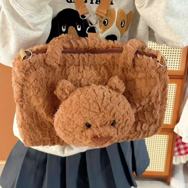 Cute Plush Bear-Themed Crossbody Bag