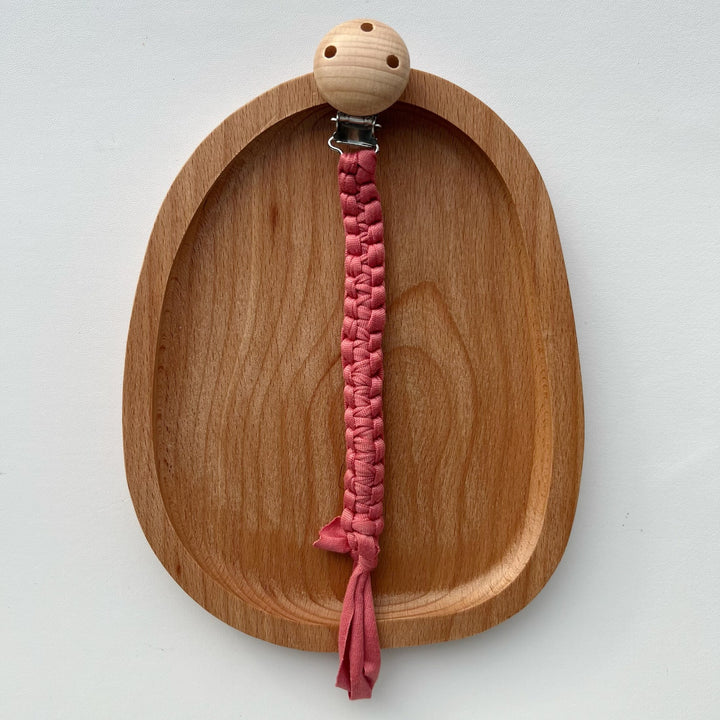 Braided Cotton Pacifier Clip with Wooden Safety Clip