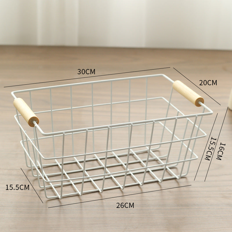 Unisex Wire Storage Basket with Ergonomic Wooden Handles Kalsten