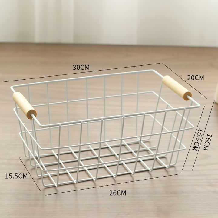 Unisex Wire Storage Basket with Ergonomic Wooden Handles Kalsten