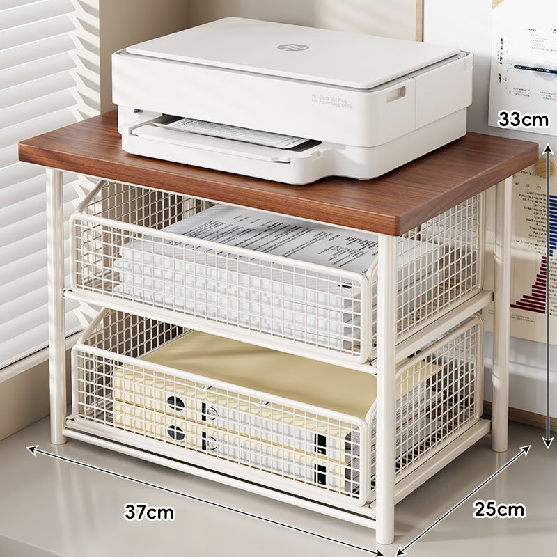 Desktop Printer & Office Equipment Riser with Wooden Top and Sliding Mesh Drawer