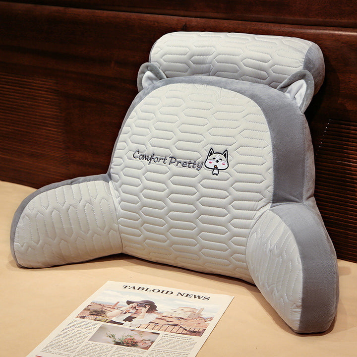 Ergonomic reading pillow with armrests, neck roll and non-slip cover