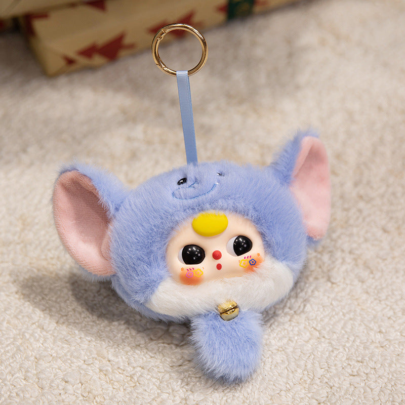 Bunny Plush Bag Charm with Bell and Collectible Resin Face Kalsten