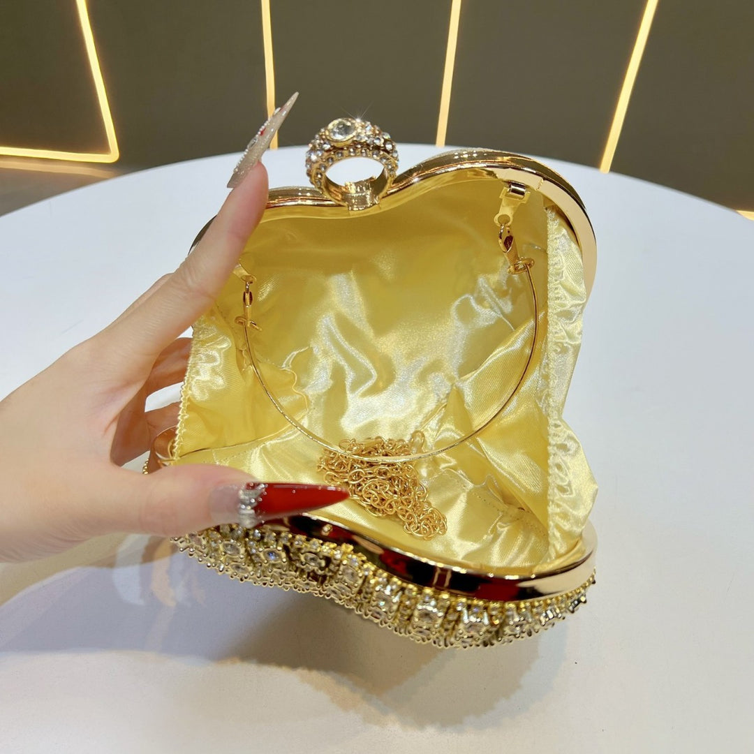 Heart-Shaped Crystal-Studded Evening Handbag