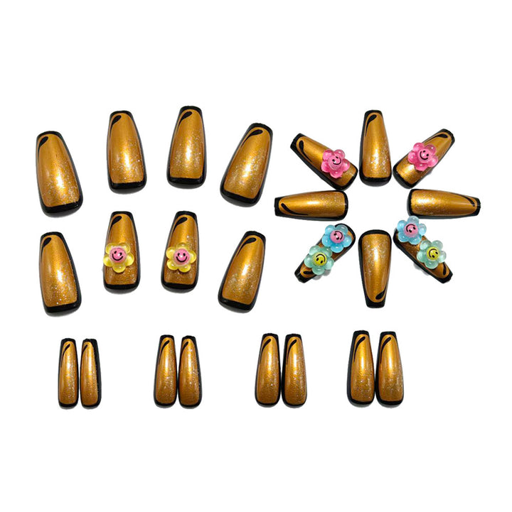 Artificial nails with eye-catching glitter and colorful floral appliqués Kalsten