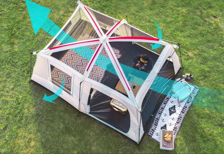 large family capacity blackout PVC dome tent with triple-door multi-window living area Kalsten