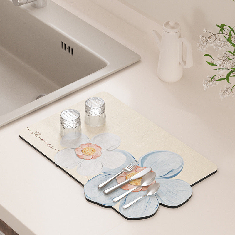 Floral Design Kitchen Drying Mat
