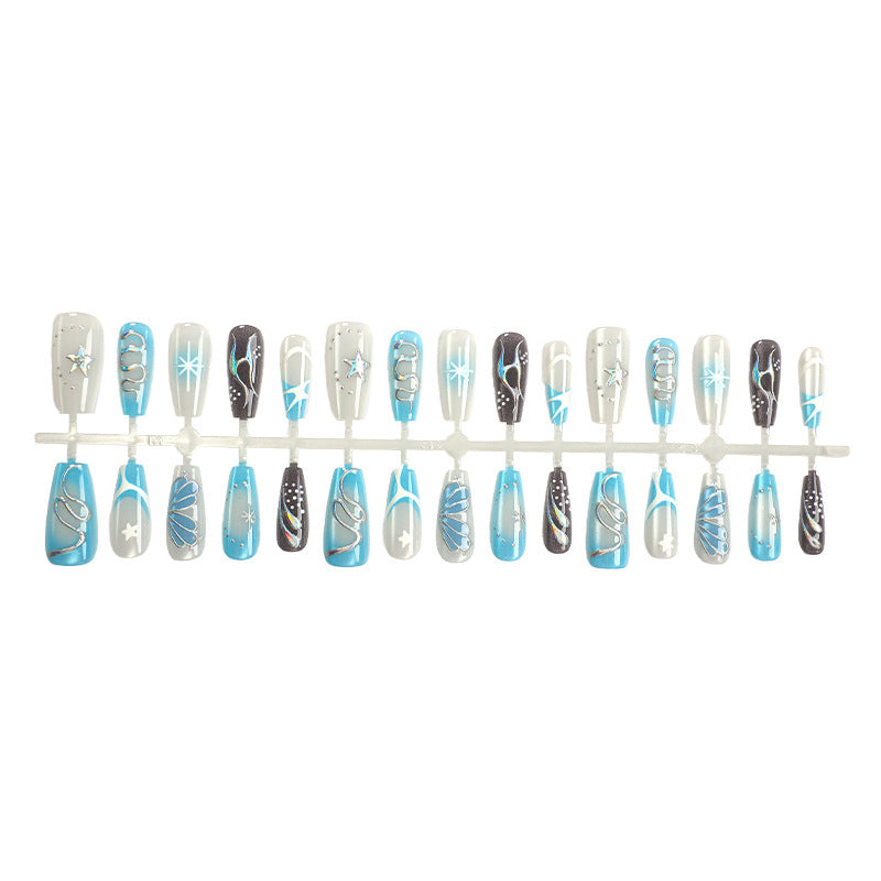 Artistic Press-On Nail Art Set with Geometric Patterns