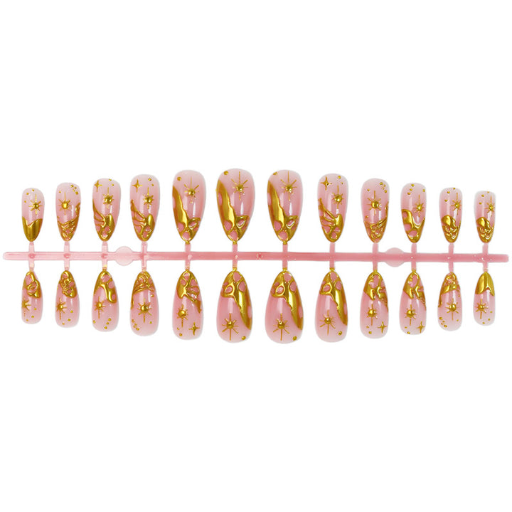 Acrylic Nail Set with Glamorous Gold Accents and Elegant Designs Kalsten
