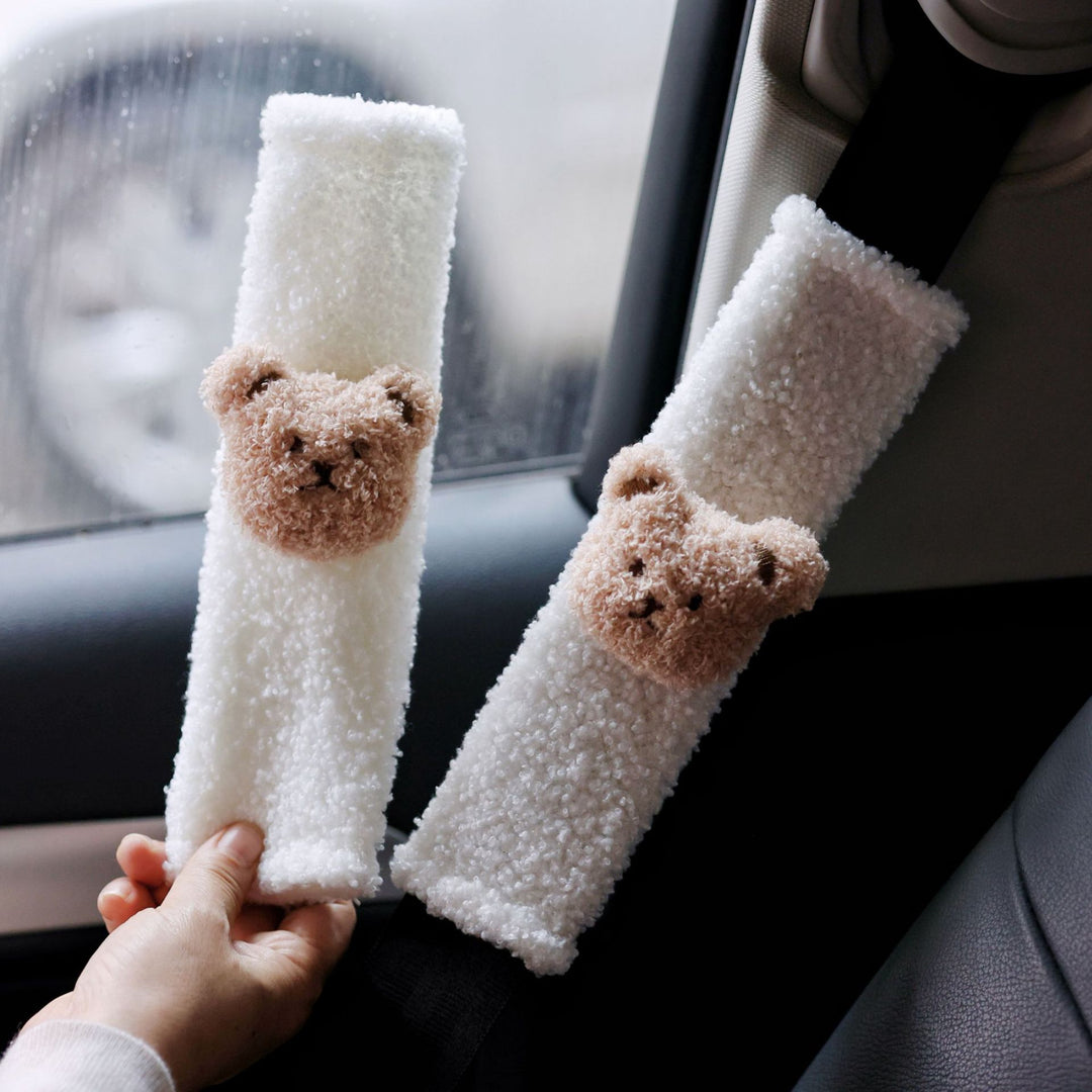 Plush Seat Belt Shoulder Pad Cover with Cute Teddy Applique