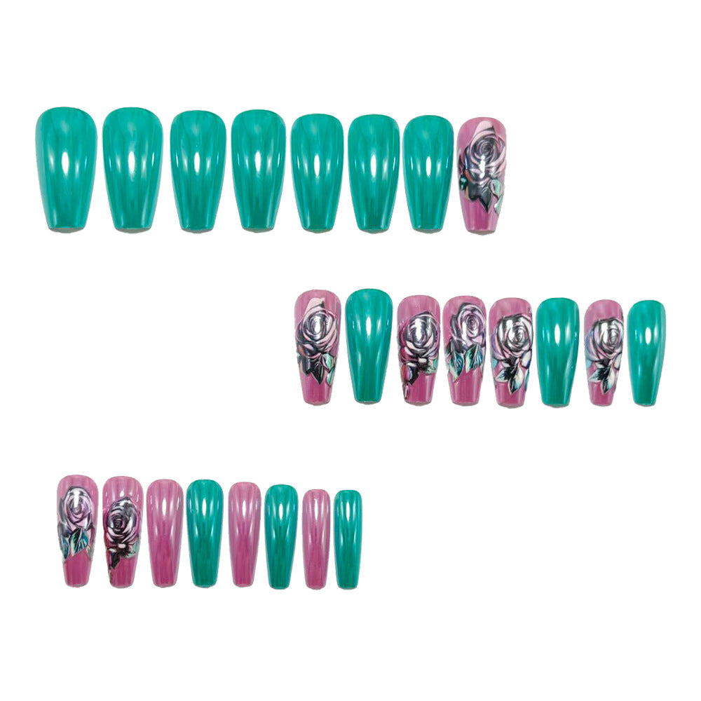 Artificial nails with rose design and high-gloss finish Kalsten