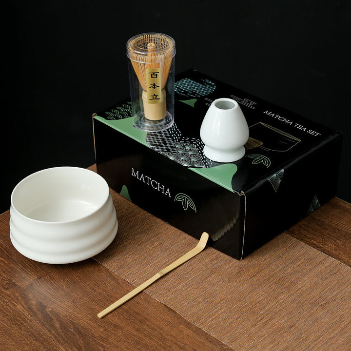 Traditional Japanese-Style Ceramic Matcha Tea Set With Bamboo Chasen Whisk Porcelain Matcha Bowl Brass Chashaku Scoop And Ceramic Whisk Holder