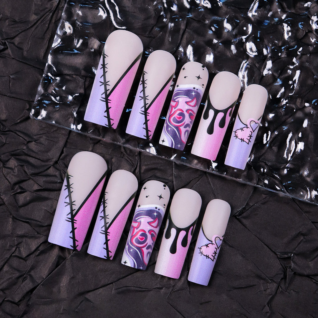 Artistic Stiletto Press-On Nails with Unique Graphic Design Kalsten