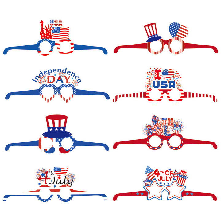 Unisex nan novelty patriotic party glasses assortment with themed foam toppers and mixed star and heart lens shapes Kalsten