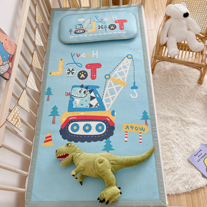 Padded baby crib mattress with good night print, non-slip bottom and wipeable cover