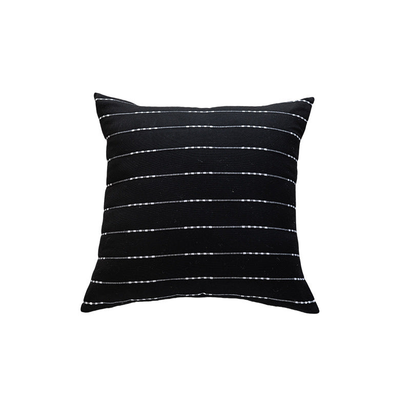 Handwoven Square Throw Pillow Cover with Horizontal Beaded Embroidered Stripes