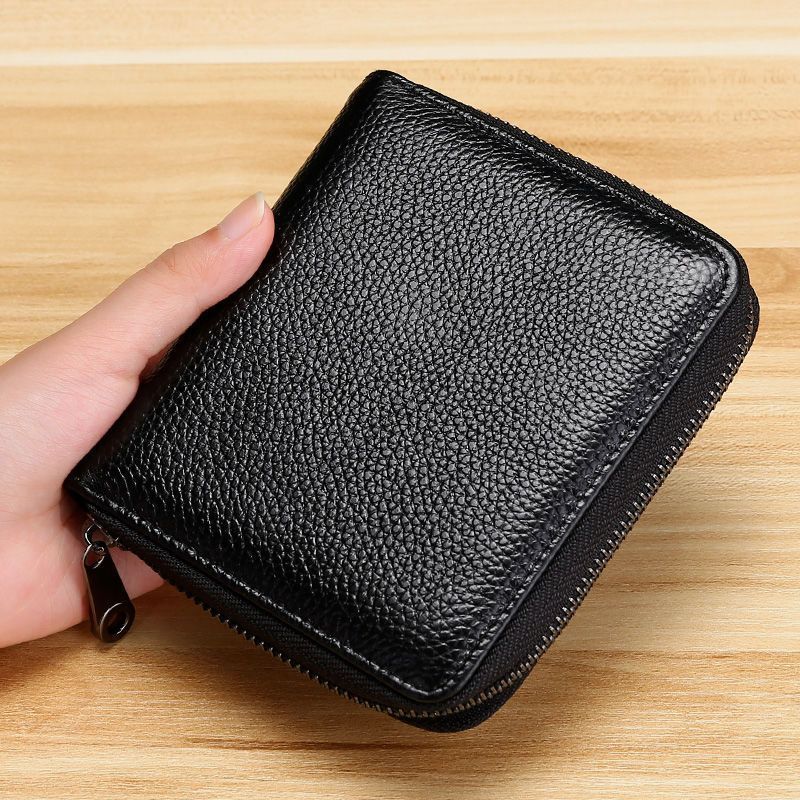 Compact Genuine Leather Zippered Wallet