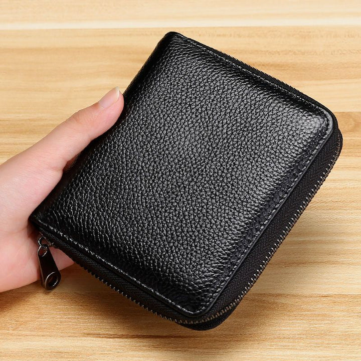 Compact Genuine Leather Zippered Wallet
