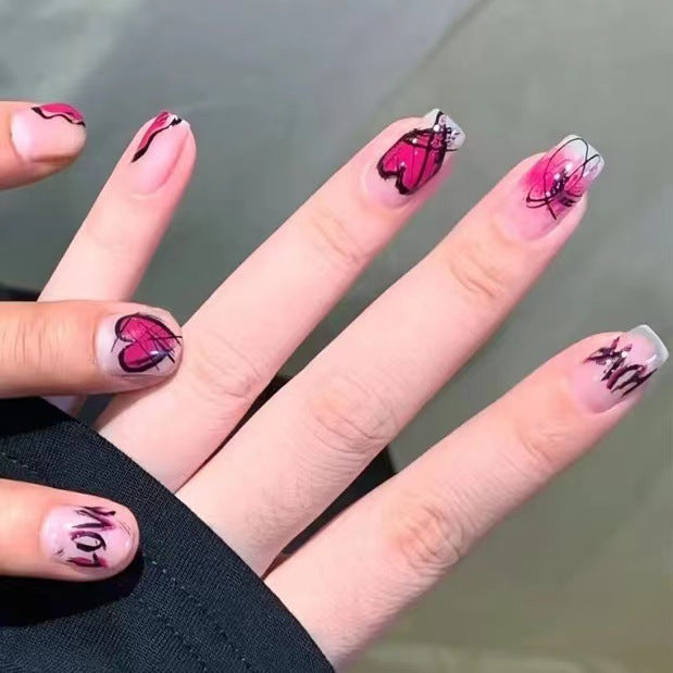 Creative Nail Art with Heart and Butterfly Design Kalsten