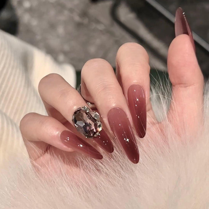 Glamorous Press-On Nail Set with Decorative Gemstone Accents Kalsten